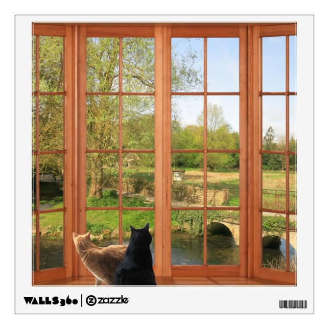 PEACEFUL COUNTRYSIDE WINDOW CATS COTSWOLDS WALL DECAL (Front)