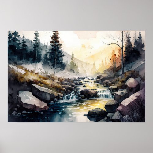 Peaceful Dawn Beside a Stream in Early Spring Poster