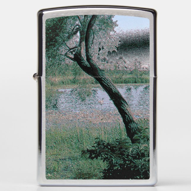 Peaceful Day at the Pond in Polished Stone Zippo Lighter (Front)