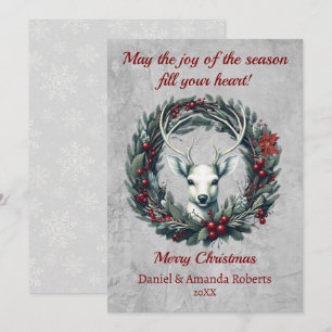 Peaceful Deer with Wreath of Holly Berries Holiday Card