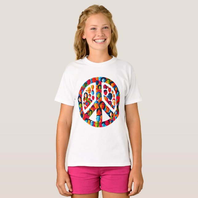 Peaceful Diversity Global Unity Peace Sign Design T-Shirt (Front Full)