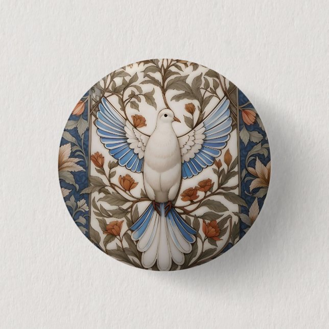Peaceful Dove William Morris Inspired Floral Button (Front)