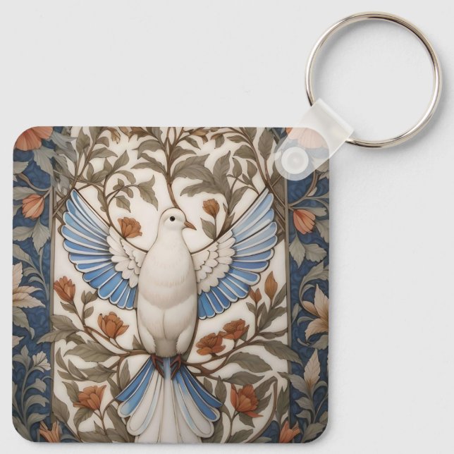 Peaceful Dove William Morris Inspired Floral Keychain (Back)