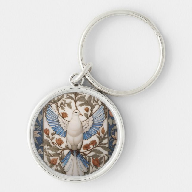 Peaceful Dove William Morris Inspired Floral Keychain (Front)
