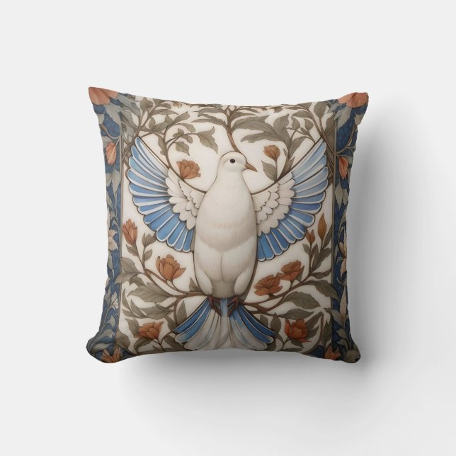 Peaceful Dove William Morris Inspired Floral Throw Pillow (Front)