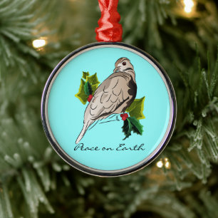 Peaceful Dove with holly and Ivy Christmas Metal Ornament