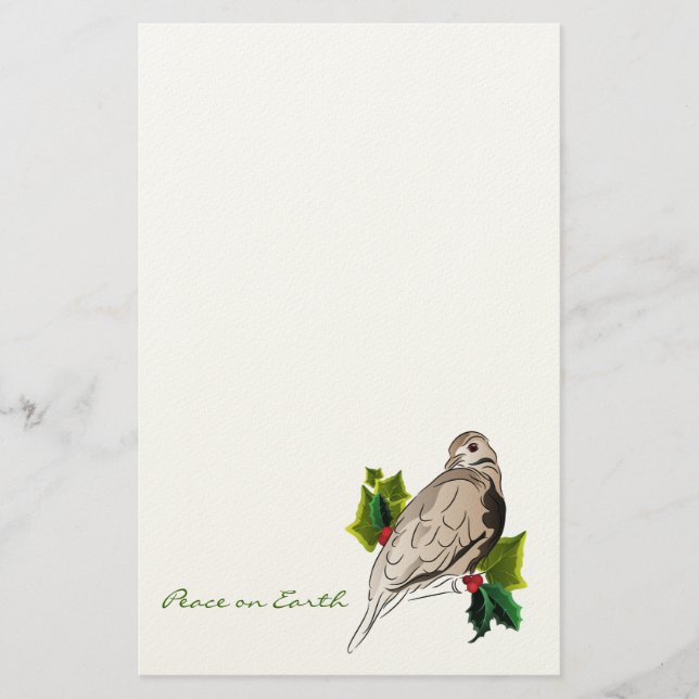 Peaceful Dove with holly and Ivy Christmas Stationery (Front)