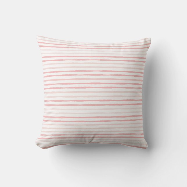 Peaceful Dusty Pink Organic Stripes Outdoor Pillow (Front)
