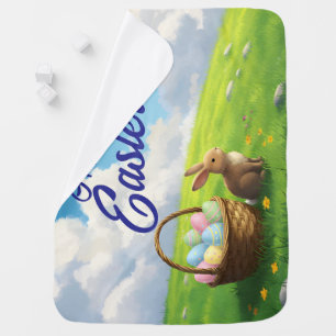 Peaceful Easter Spring Meadow Bunny & Egg Basket Baby Blanket