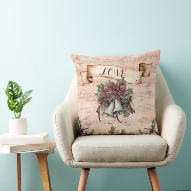 Peaceful Elegance: Bells, Music & Paris Postmark Throw Pillow (Chair)