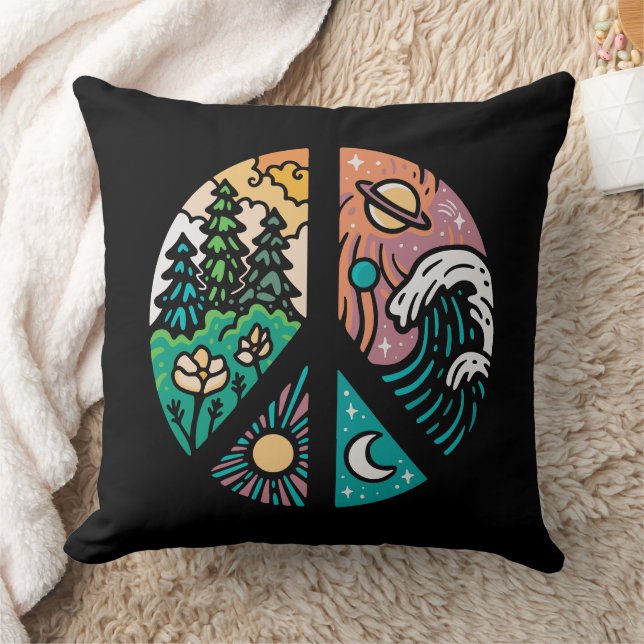 Peaceful Elements: Nature & Cosmos Throw Pillow (Blanket)