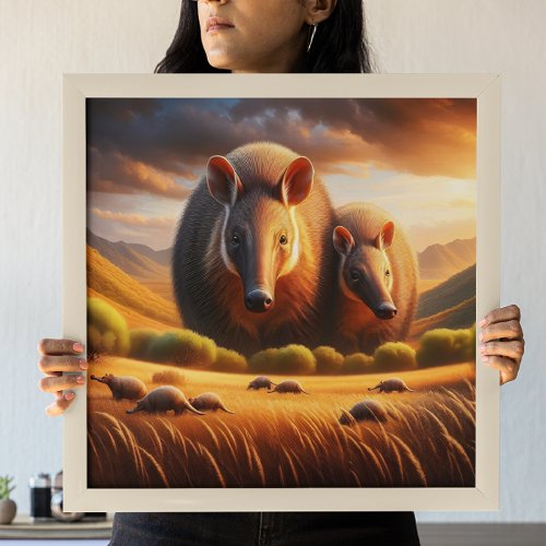 Peaceful Encounter Two Aardvark in Idyllic Field Poster