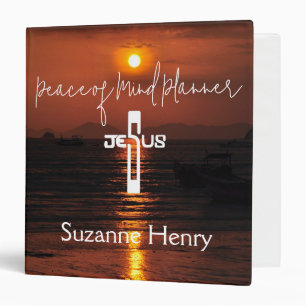 Peaceful End of Life Planner Sunset Jesus Cross 3 Ring Binder