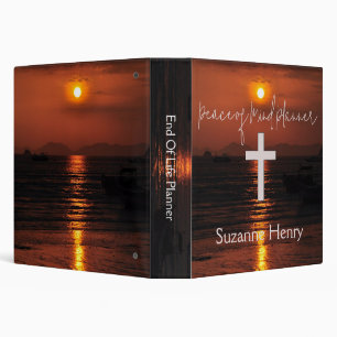 Peaceful End of Life Planner Sunset White Cross 3 Ring Binder