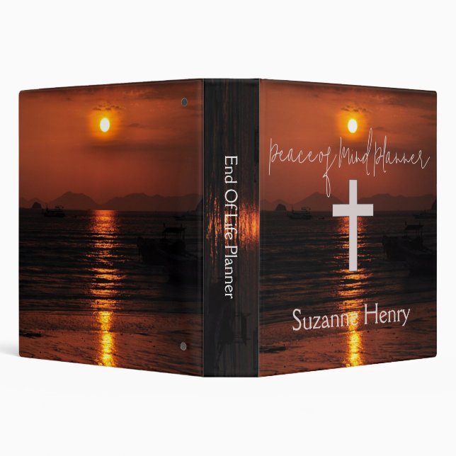 Peaceful End of Life Planner Sunset White Cross 3 Ring Binder (Background)