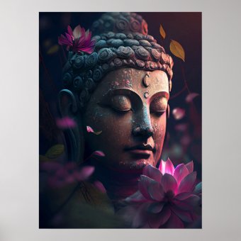 Peaceful Face of Buddha | Art Poster | Zazzle