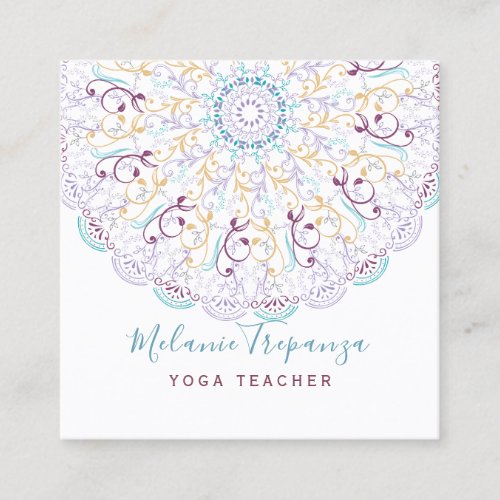 Peaceful floral Mandala yoga meditation Square Business Card