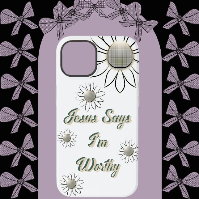 Peaceful Flower Jesus Says I'm Worthy White  Case-Mate iPhone Case (Creator Uploaded)