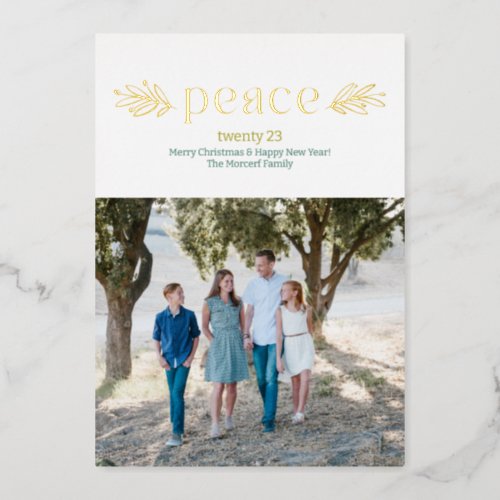 Peaceful Foil Olive Brand Holiday Photo Card