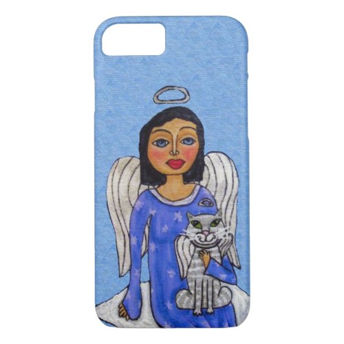 Peaceful Folk Art Angel White Cat Angel Sky iPhone 87 Case