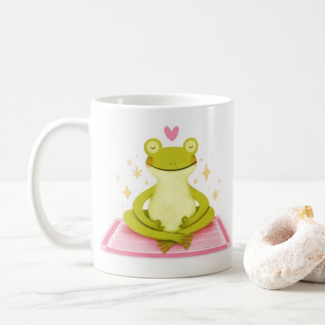 Peaceful Frog – Kind_Ones Whimsical Calm Mug (With Donut)