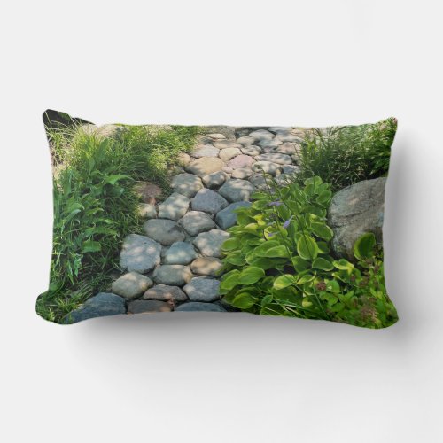 peaceful garden view photo stone lite pathway  lumbar pillow