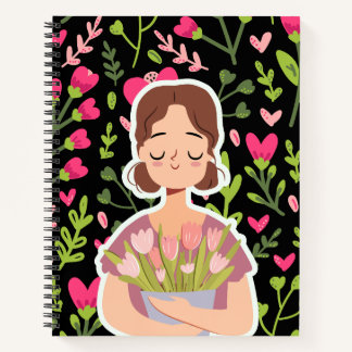 Peaceful Girl with Flowers – Cute Floral Notebook