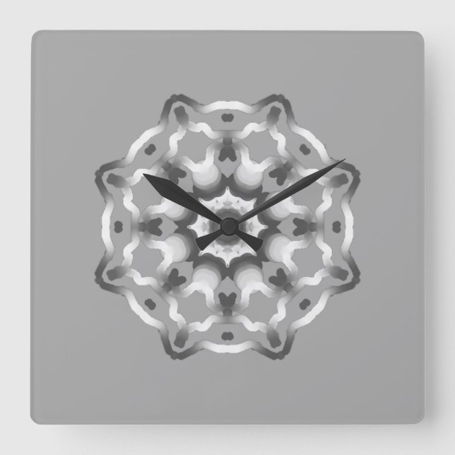 Peaceful Gray Mandala Healing Vibes Square Wall Clock (Front)