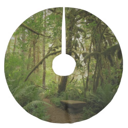 Peaceful Green Forest Trail in Washington Brushed Polyester Tree Skirt