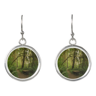 Peaceful Green Forest Trail in Washington Earrings