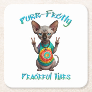 Peaceful Hippie Boho Kitten Vibes Square Paper Coaster