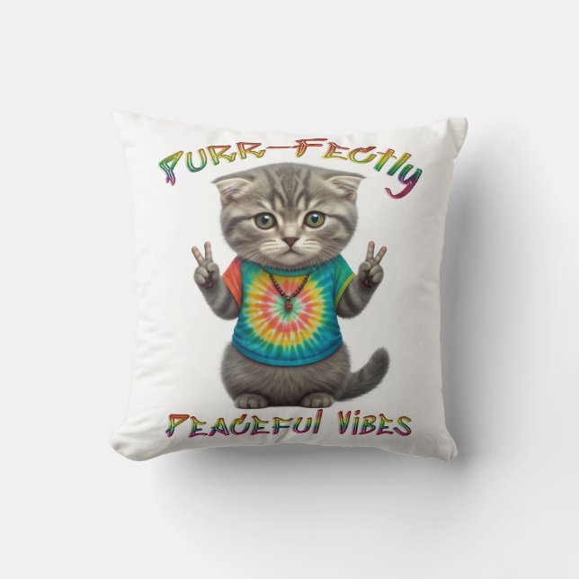 Peaceful Hippie Boho Kitten Vibes  Throw Pillow (Front)