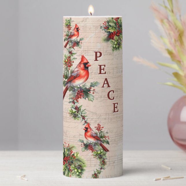 Peaceful Holiday Charm: Cardinals & Paris-Inspired Pillar Candle (In Situ)