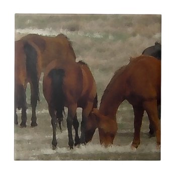 Peaceful Horse Herd Grazing Together Western Tile by She_Wolf_Medicine at Zazzle