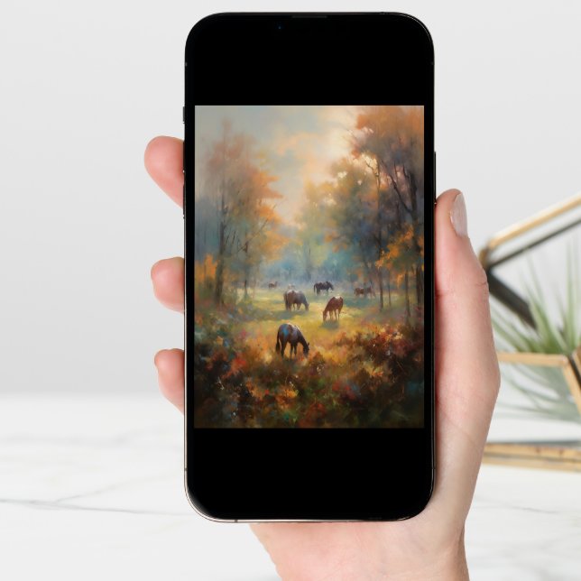 Peaceful Horses Landscape Painting Equine Sympathy Card (Front Digital)