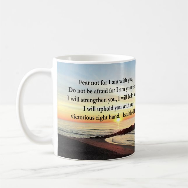 PEACEFUL ISAIAH 41:10 SUNRISE PHOTO COFFEE MUG (Left)