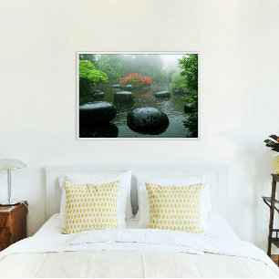 Peaceful Japanese Zen Garden with Flowers & Rain Acrylic Print