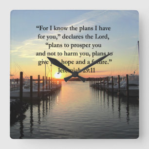 PEACEFUL JEREMIAH 29:11 SUNSET SQUARE WALL CLOCK