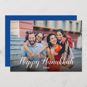 Peaceful Joyous Happy Hanukkah Blue Modern Photo Holiday Card