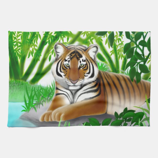 Peaceful Jungle Tiger Kitchen Towel (Horizontal)