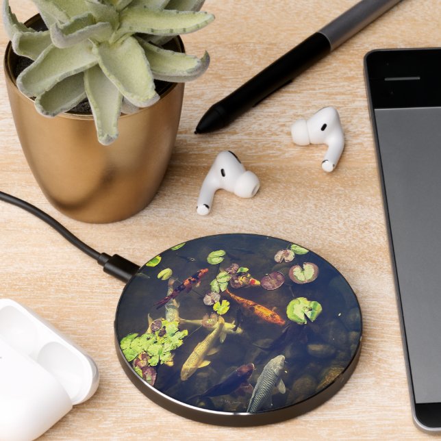 Peaceful Koi Fish Pond With Lilly Pads Wireless Charger (Desk 2)