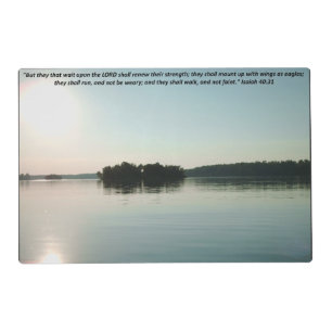 Peaceful Lake and Distant Trees with scripture Placemat