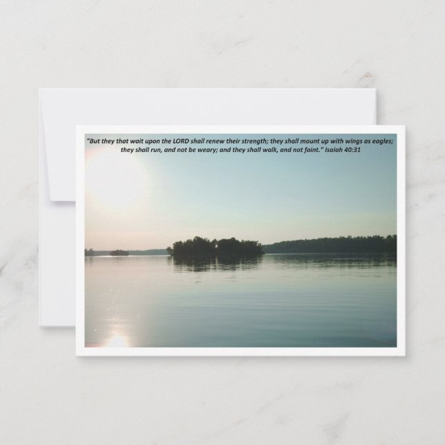 Peaceful Lake and Distant Trees with scripture Thank You Card (Front)