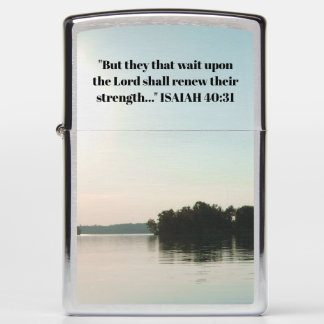 Peaceful Lake and Distant Trees with scripture Zippo Lighter