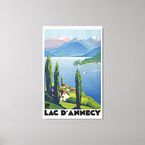 Peaceful Lake Annecy Vintage France Travel Poster Canvas Print