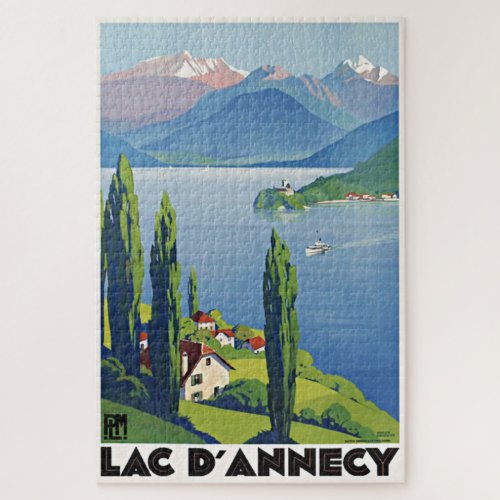 Peaceful Lake Annecy Vintage France Travel Poster Jigsaw Puzzle