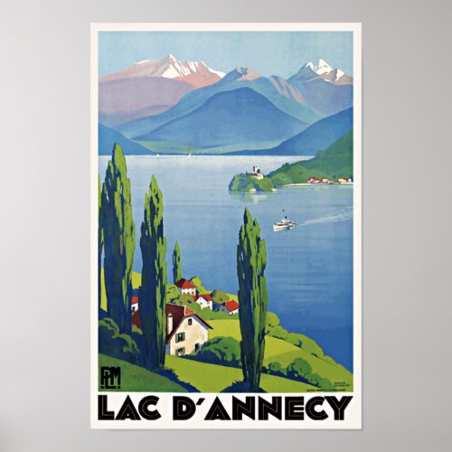 Peaceful Lake Annecy Vintage Retro France Travel Poster