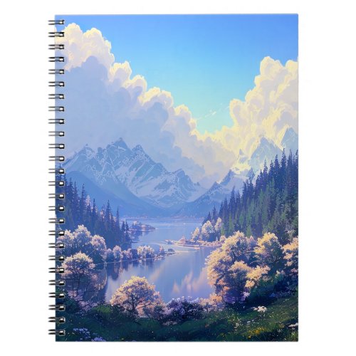 Peaceful Lake Encircled by Verdant Forest Notebook