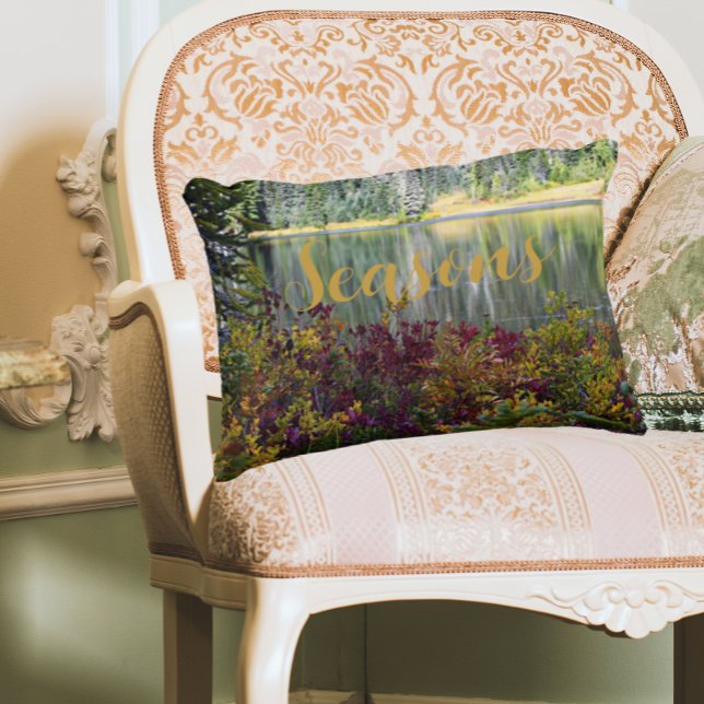 Peaceful Lake Fall Season Color Landscape Accent Pillow (In Situ)