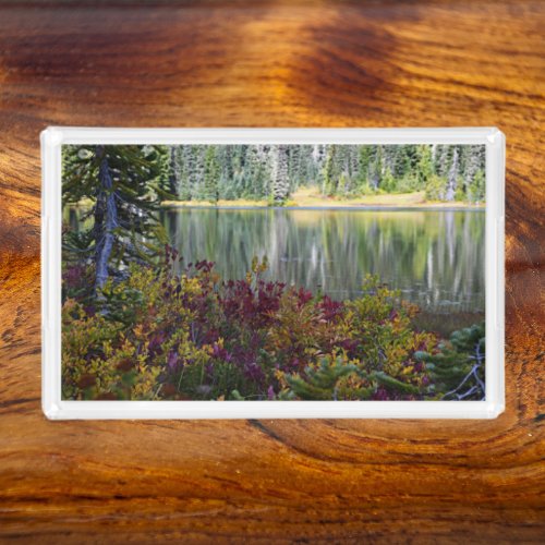 Peaceful Lake Vibrant Fall Color Landscape Acrylic Tray